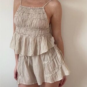 FREE PEOPLE 100% COTTON FREE-EST ANGELINA TWO PIECE SHORTS SET BOHO Tan M
